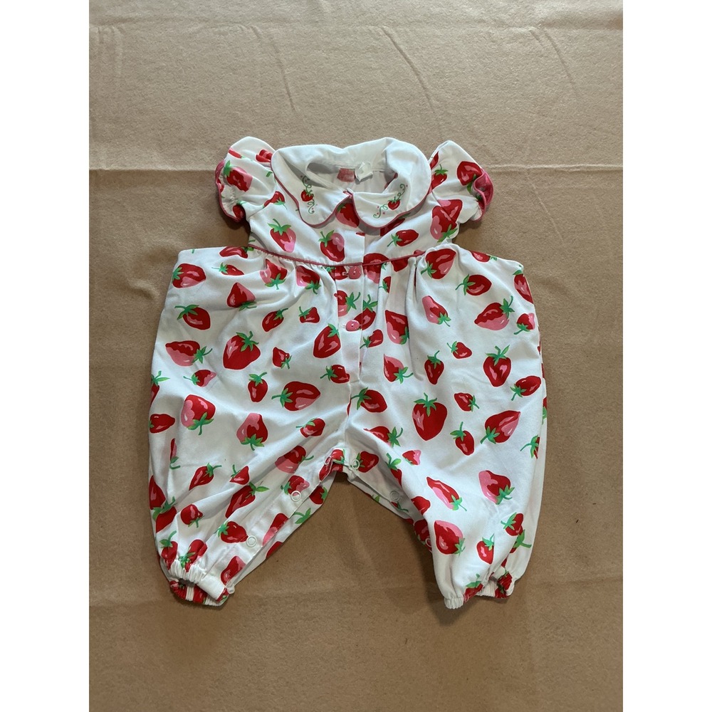 Strawberry Romper Baby 18M White Excellent Vintage Style